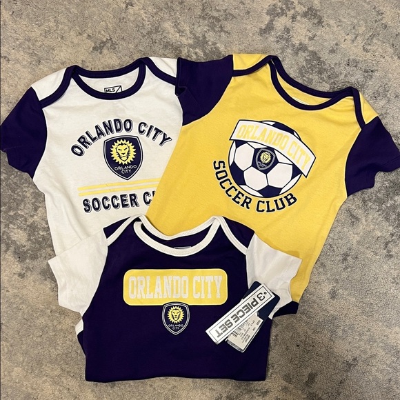 NWT Orlando FC Kids Onesie Set - Yellow, White, and Purple - 18 mo - Picture 1 of 7